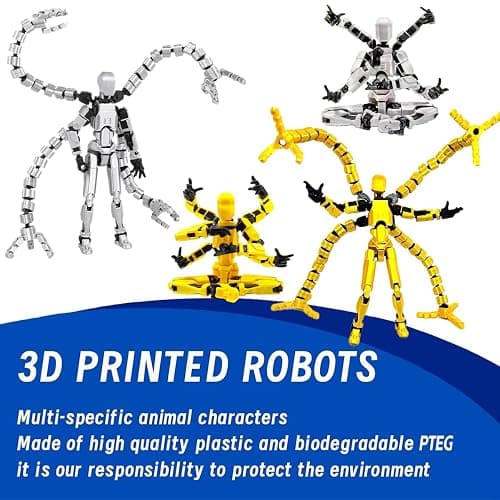 T13 3D Action Figure Set (Assembly Completed) 2 Pcs, 3D Printed Multi-Jointed, Titan 13 Action Figures, Multi-Articular Lucky Mobile Robot Nova,Desktop Decorations for Game Lovers Toys (Gold Sliver) thumbnail 3