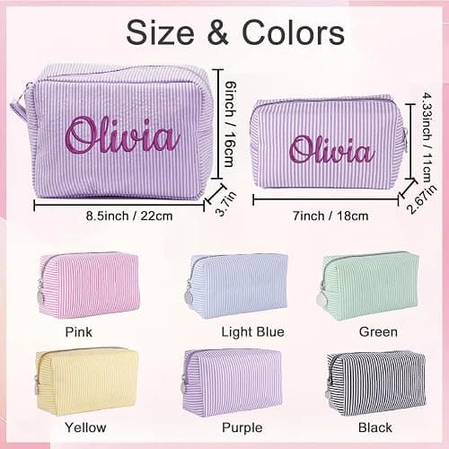 Personalized Embroidered Makeup Bag For Bridesmaid Gifts,Custom Small Travel Cosmetic Bag Toiletry Bag Wedding Gifts for Bridal Shower Makeup Pouch thumbnail 3