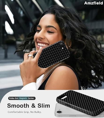 Amzfield for iPhone 16e Case Compatible with Magsafe Cute Polka Dot Aesthetic Magnetic Design Women Girls Fall Chic Girly Pretty Dual Layer Hybrid Protection Elegant Case for iPhone 16 e, Black thumbnail 6