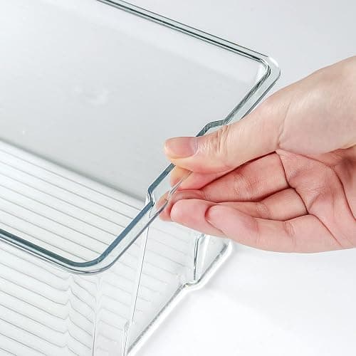 Hudgan 4 Pack Clear Plastic Storage Bins with Bamboo Lids, Stackable Storage Containers for Organizing Medicine Cabinet Organizer, Craft Room, Bread Box thumbnail 4