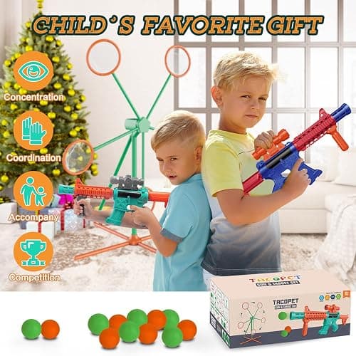 Marlrin Shooting Games Toys for Age 5 6 7 8 9 10+ Year Old Boys, Kids Toy Sports & Outdoor Game with Moving Shooting Target & 2 Popper Air Toy Guns & 24 Foam Balls, Gifts for Boys and Girls thumbnail 4