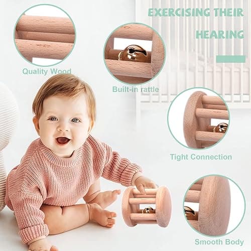 6 Pieces Toy Set- Wooden Baby Toys for Babies 0-6 Months,Wooden Toys for Babies Rattles with Bells,Wooden Rattles Push Car,Wood Rattle Toys Gifts for Boys Girls,Montessori Toys for Babies 0-6 Months thumbnail 6