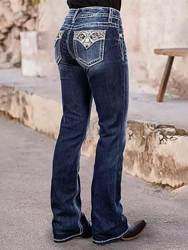 Flamingals Butt Lifting Bootcut Jeans Stretchy Casual Fall Winter Trendy Flare Leg Jeans for Women thumbnail 2