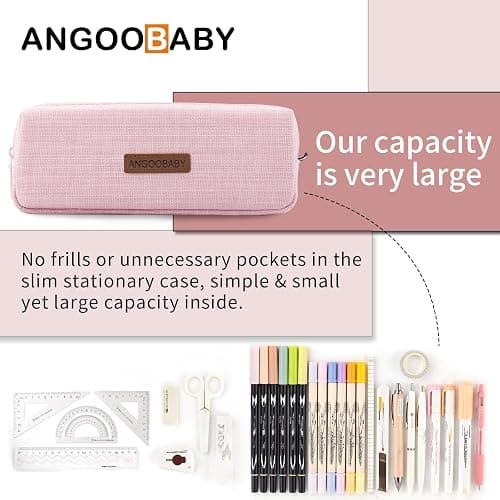 ANGOOBABY Small Pencil Case Student Pencil Pouch Coin Pouch Cosmetic Bag Office Stationery Organizer for Teen School-Pink thumbnail 4