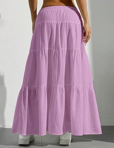 DERAX Women's Boho Flowy White Maxi Skirt Flared Ruffle Elastic Waist Summer A Line 2026 Spring Long Skirts thumbnail 2