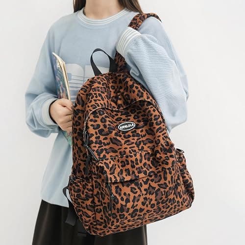 HOKMAH Fashion Cheetah Backpack Shoulder Bag, Trendy y2k Design Daypack Bookbag Leopard Print Coquette Purse Women Men Daily (Oak Brown) thumbnail 2