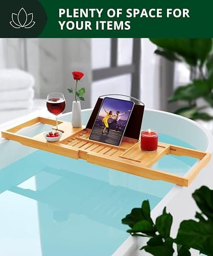 ROYAL CRAFT WOOD Premium Foldable Bathtub Tray Caddy - Wood Bath Tray for Tub, Bamboo Shelf, Expandable Bath Table Trays, Bathtub & Bathroom Accessories for New Home & Mothers, Birthday Gifts for Mom thumbnail 5