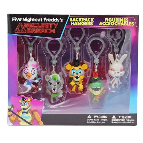 Five Nights at Freddy’s Backpack Hangers – 5-Pack Security Breach Collectors Box – Clip-On Keyring Figures for Kids Ages 3+ – Freddy, Chica, Monty, Roxy & Vanny - Image 1