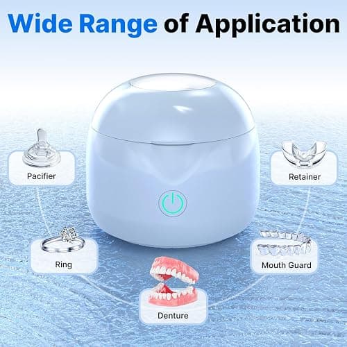 CXRUY Ultrasonic Retainer Cleaner - UV Dental Cleaning Pod Night Guard Cleaner for Dentures, Aligner, Braces, Toothbrush Heads, Jewelry (Blue) thumbnail 7