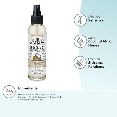 JR Watkins Natural Hydrating Body Oil Mist, Coconut Milk & Honey, Moisturizing Body Oil Spray for Glowing Skin and Cruelty Free, 6 fl oz thumbnail 10