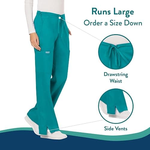 Cherokee Women Scrubs Pant Workwear Revolution Mid Rise Moderate Flare Drawstring WW120 thumbnail 3