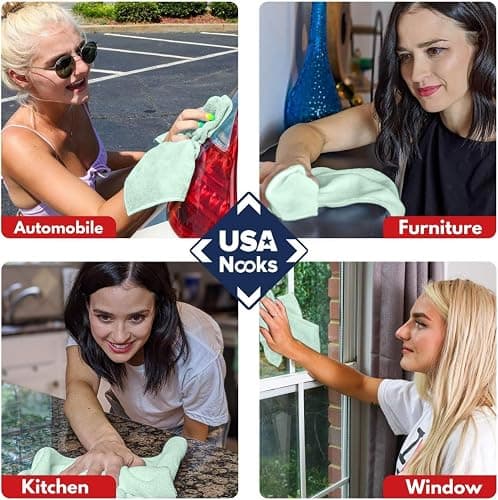 USANOOKS Microfiber Cleaning Cloth - Sea Green - 12Pcs (12.5x12.5 inch) High Performance - 1200 Washes, Ultra Absorbent Car Towel Traps Grime & Liquid for Streak-Free Mirror Shine - car Washing Cloth thumbnail 5
