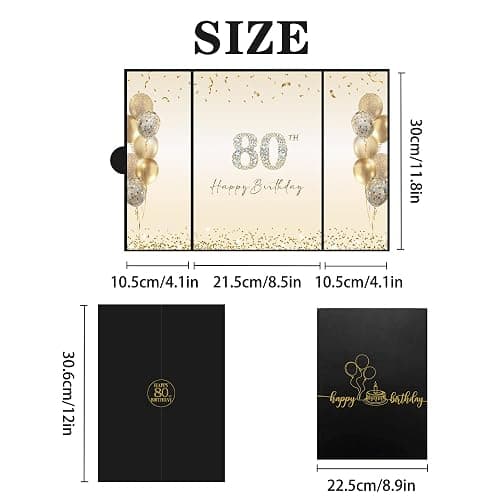 DARUNAXY Black Gold Happy 80th Birthday Alternative Signature Guest Book | 80th Birthday Party Decorations for Men Women Cheers to 80 Years Old Gifts 80 Birthday Signing Card Board Party Supplies thumbnail 3