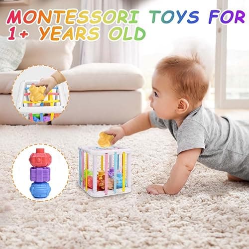 FLLOBE Baby Toys 6-12 Months, Montessori Toys for 1 Years Old, 6-in-1 Set Infant Toys with Sensory Toy, Spinner for Babies, Stacking Toy for Toddlers 1-3 Learning, Gifts for Toddler Newborn, 32PCS thumbnail 4