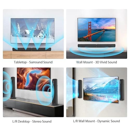 Assistrust Sound Bar for Smart TV,90W Soundbar with Bluetooth/ARC/Optical/AUX Connect, Auto Volume Boost, 3 Customizable Equalizer Modes, 2 in 1 Detachable Soundbar for TV/PC/Gaming/Projectors - Black thumbnail 2