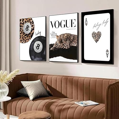 Trendy Leopard Wall Art Set of 3 Cheetah Wall Decor Preppy Style Aesthetic Black And White Lucky 8 Ball Poker Posters Canvas Prints Pictures Funky Artwork for Bedroom Living Room Unframed 12x16 inch thumbnail 2