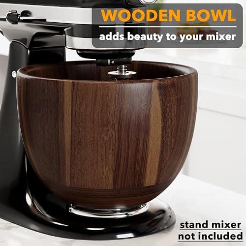 SpaceAid Wooden Bowl for Mixer - Kitchen Space Aid Acacia Wood Mixing Bowls Holder for Stand Mixer, Compatible with 4.5 & 5 QT Tilt-Head Models Kitchen, Natural Wood thumbnail 3