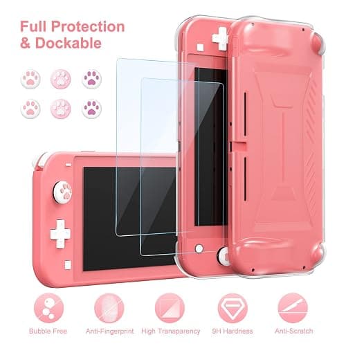 innoAura Switch Lite Case 18-in-1 Accessories Bundle for NS Switch Lite (2019), with Protective Carrying Case, Game Holder, Screen Protector & Cute Thumb Grips, Coral thumbnail 6