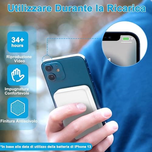 AOGUERBE Power Bank 10000mAh, Caricabatterie Portatile, Wireless Magnetico PowerBank PD 22.5 W Ricarica Rapida con Display LED USB-C Pacco Batteria Compatibile per iPhone 16/15/14/13/12 Serie thumbnail 4