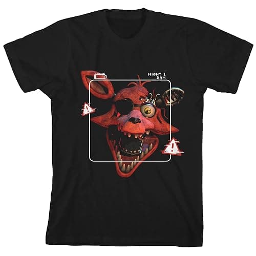 Five Nights at Freddy's Foxy with Warning Signs Crew Neck Short Sleeve Boy's Black T-Shirt - Image 1
