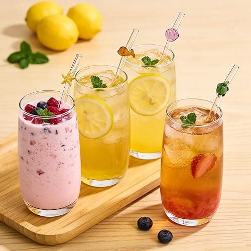 Reusable Glass Straws Set, Clear Glass Drinking Straws with Cleaning Brush, Perfect for Smoothies, Coffee, Juice, Tea, Milk, Cocktails (Sea Animals) thumbnail 2