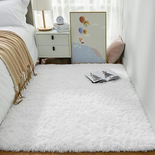 Ophanie White Rugs for Bedroom Fluffy, 4x6 Nursery Soft Fuzzy Shag Plush Shaggy Bedside Area Rug, Living Room Carpet for Girls Kids Baby Teen Dorm Home Decor Aesthetic thumbnail 3