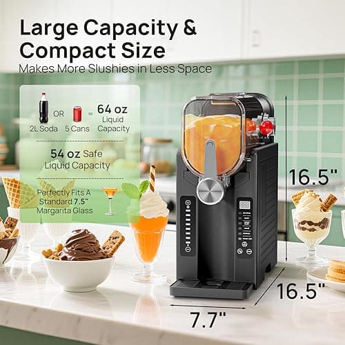 CHIVALZ Slush Machine, Frozen Drink Machine, No Ice Needed, 12H Pre-Scheduling, LED Display, Self-Cleaning, Makes Slushies, Milkshakes, Frappés & Cocktail, AD03, Black, 6 Preset Programs +1 Pack thumbnail 4