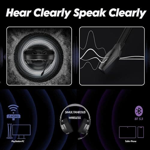 NUBWO Wireless Gaming Headset with Mic for Ps5 Ps4 PC, Zero Interference, 100-Hour Battery All-Day Play, 23ms Sync​ for Gamers, Triple Mode All Devices Compatible - Gray thumbnail 8