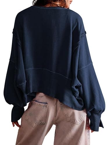 Zwurew Womens Casual Sweatshirt Long Sleeve Tops Crewneck Loose Fit Tee Pullover Crop Tshirt Side Slit Fall Shirts Fashion thumbnail 2