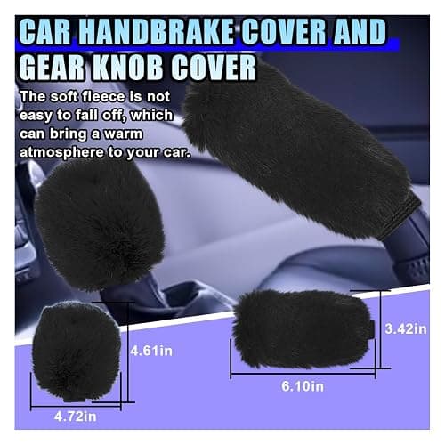 10PCS Fluffy Car Accessories Set, Furry Steering Wheel Cover with Warm Fuzzy Gear Shift Cover Ball Keychain Handbrake Cover Console Seat Belt Shoulder Pads & Diamond Ignition Ring Cup Mats (Black) thumbnail 7