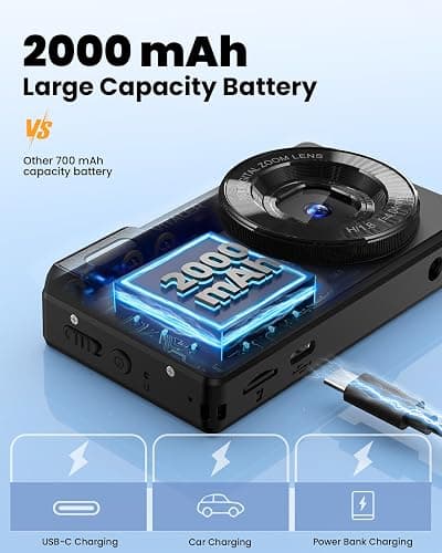 Vitaler Digital Camera with Front Rear Lens, Autofocus 64MP 4K Camera for Photography with 32GB Card, Portable Compact Point and Shoot Camera for Teens Adult Beginner with Metal Shell, 2000mAh Battery thumbnail 3