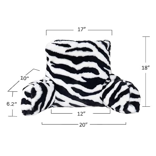 BYTIDE Animal Printed Assembly Needed Backrest Reading Bed Rest Pillow with Arms and Pockets for Sitting in Bed Couch Sofa, Removable Cover and Filling Seprated Set, 20" x 18" x 17", Zebra thumbnail 2