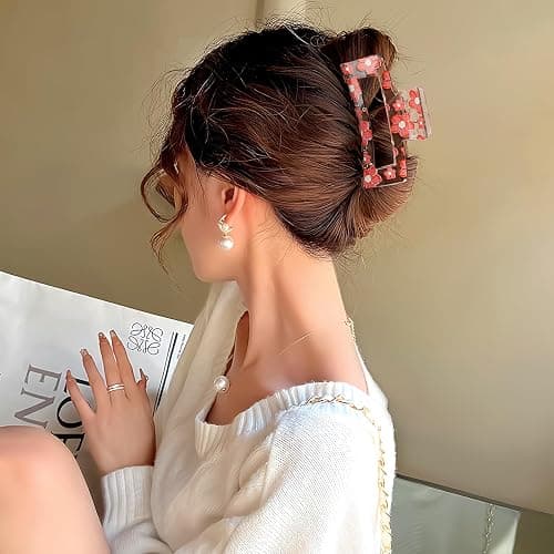 3PCS Flower Hair Claw Clips 3.3 Inch Cute Spring Rectangle Hair Clips Daisy Small Pink Flower NonSlip Hair Barrettes Strong Hold Hair Clamps Fashion Hair Accessories for Women Girls thumbnail 7