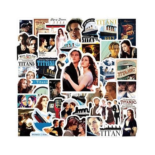 61Pcs Titanic Classic Movie Stickers Pack, Jack Rose Vinyl Waterproof Sticker for Water Bottle,Skateboard,Laptop,Phone,Journaling,Scrapbooking Decals Gifts for Kids Teens Adults for Party Supply - Image 1