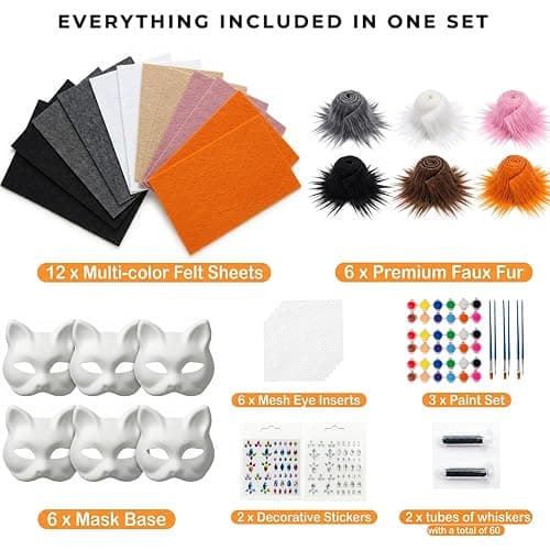 TherianMask 37 Pcs Therian Mask Kit White Cat Masks DIY to Paint Furry Animal Mask Therian Gear Therian Stuff for Halloween Masquerade Cosplay Party (C) thumbnail 3