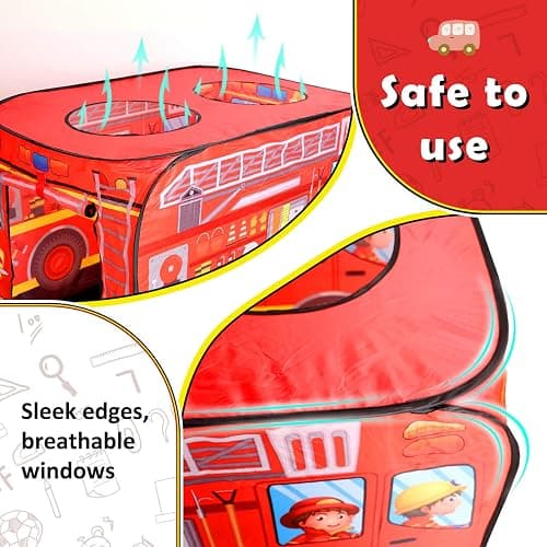Britik Pop Up Play Tent for Kids Aged 3-5 Years Old Boys and Girls : Fire Truck Tent Playhouse Toy Play Tents for Toddlers 3-5 Kids Tent Indoor Outdoor Playhouse Toys for 3 + Year Old, Fire Truck thumbnail 9
