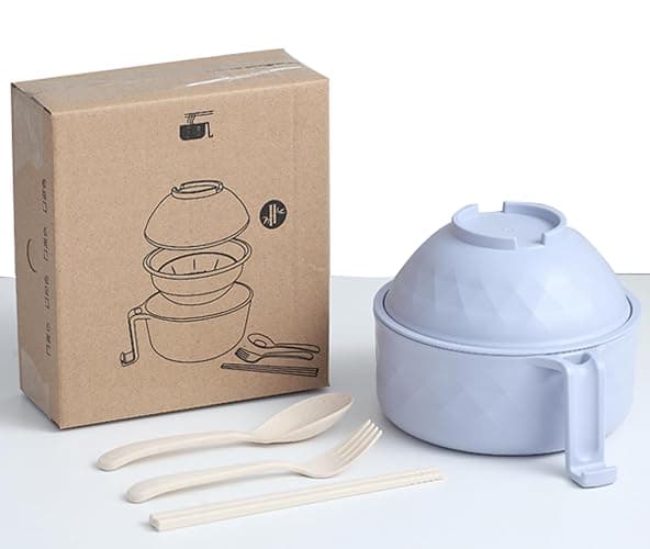 Layron Ramen Cooker Ramen Bowl Set with Chopsticks Microwave Noodle Bowl College Dorm Room Essentials for Girls for Boys Apartment Essentials-Blue - Image 1