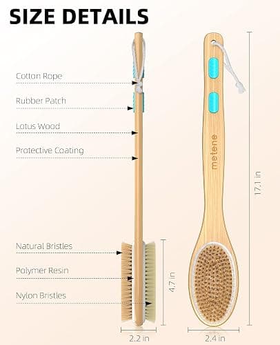 Metene Shower Brush with Soft and Stiff Bristles, Bath Dual-Sided Long Handle Back Scrubber Body Exfoliator for Wet or Dry Brushing - 1 Count (Pack of 1) thumbnail 5