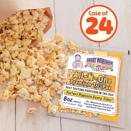 8oz Popcorn Machine Popcorn Packets - All-in-One Movie Theater Style Popcorn Kernels, Salt, and Oil Packs by Great Northern Popcorn (24 Case) thumbnail 2