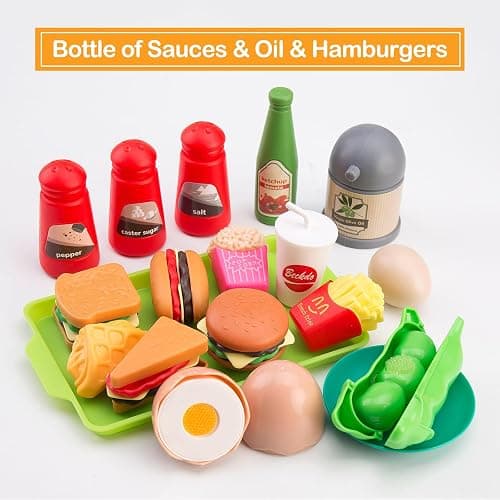 Zero Zoo 105Pcs Kids Kitchen Toy Accessories, Toddler Pretend BBQ Camping Cooking Playset, Play Pots, Pans, Utensils Cookware Toys, Play Food Set, Vegetables, Learning Gift for Girls Boys thumbnail 6
