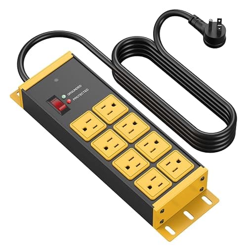 CCCEI Magnetic Heavy Duty Power Strip, 8 Ports. Yellow, 10FT, 1. | Extension Cord with Multiple Outlets, Garage, Industrial, Shop, Wall Mount Plug Extender, Grounding, Surge Protection. - Image 1