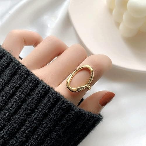 Oval Round Loop Open Statement Ring for Women Fashion 18K Gold Plated Ring Classic Oval Adjustable Ring Dainty Promise Minimalist Rings Jewelry for Women thumbnail 2