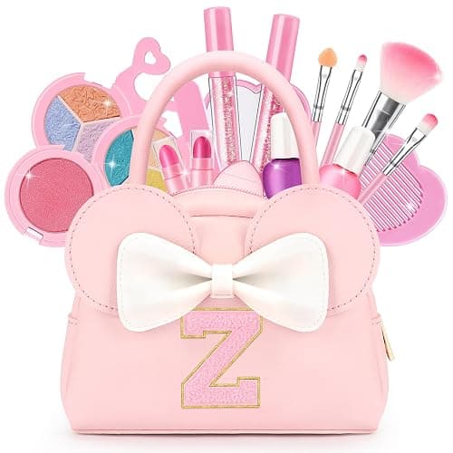 Kids Real Makeup Kit for Girls - 18Pcs Non-Toxic Washable Make Up Toys with Initial Toddler Purse - Personalized Birthday Gifts for Age 3 4 5 6 7 8 9 10 Years Old Girls Vanity Set - Z - Image 1