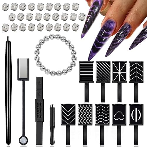 WOKOTO 60 PCS Cat Eye Magnet For Nails Multiple Style Nail Magnets For Nail Art Designs Magnets Beads Blocks Cat Eye Gel Nail Polish Magnets Nail Art Tools Pre-Design Nail Art Cat Eye Magnets