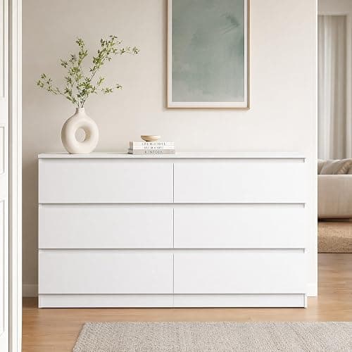 Spaco White 6 Drawer Dresser for Bedroom,48'' Modern Dresser with Deep Drawer,Wide Storage Chest of Drawers,Bedroom Storage Organizer Furniture,TV Stand for Living Room thumbnail 9