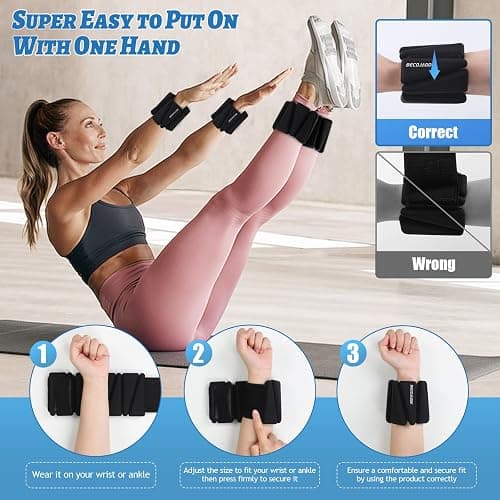 BECOJADDE Ankle Weights Set of 2 (1 lb/2 lb/3 lb Each) Adjustable Wrist Weights for Women Men Wearable Arm Leg Weight for Pilates, Running, Walking, Workout, Yoga thumbnail 5