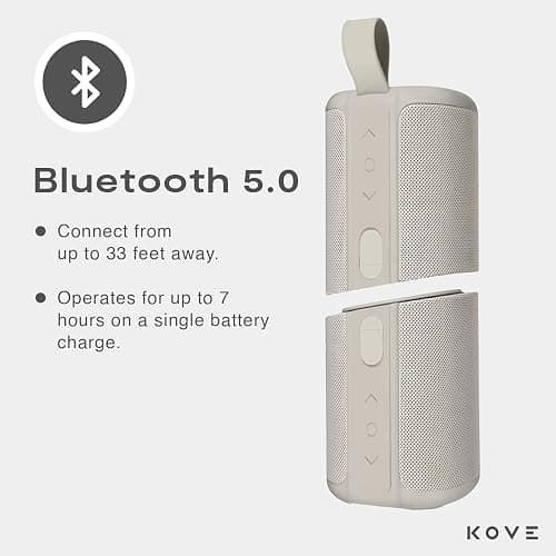 KOVE Commuter 2 Portable Speaker - Stone Bluetooth Speakers, Wireless with HD Louder Volume, Deep Bass Subwoofer, Microphone, IPX7 Water Resistant - Perfect Boom Box for Home, Outdoor or Travel thumbnail 6