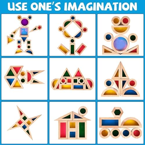 Agirlgle Wooden Rainbow Building Blocks for Kids 32 Pcs Rainbow Stacker Stacking Blocks Game Colorful Construction Toys Preschool Learning Educational Toys -Geometry Wooden Blocks for Boys & Girls thumbnail 4