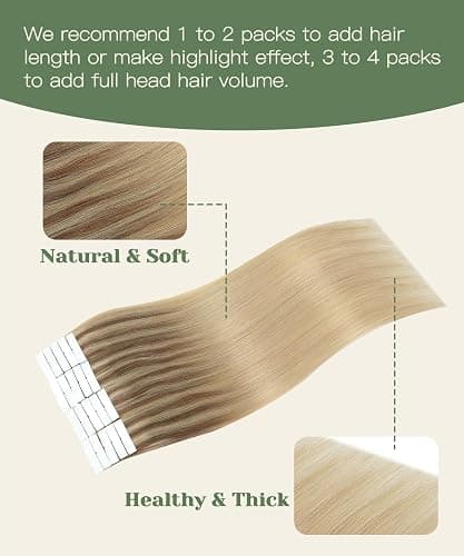 SURNEL Injected Tape in Hair Extensions Golden Brown to Caramel Blonde Seamless Tape in Real Human Hair Invisible Extensions 16Inch 20pcs/pack 35g(#102727,16) thumbnail 6