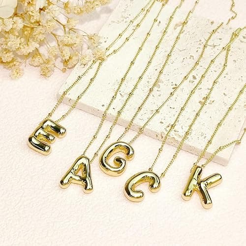 Qyalie Chunky Bubble Initial Letter Necklace for Women Balloon Statement Dainty Alphabet Pendant 14K Gold Plated Puffy Name Personalized Jewelry thumbnail 4